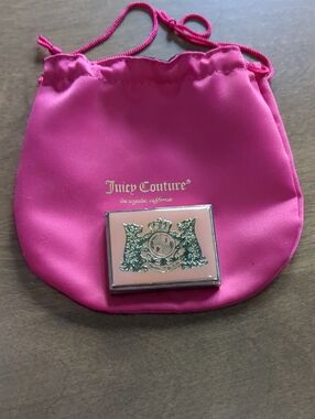 Juicy Couture Hot Pink Compact with Gold Crest and Drawstring Pouch